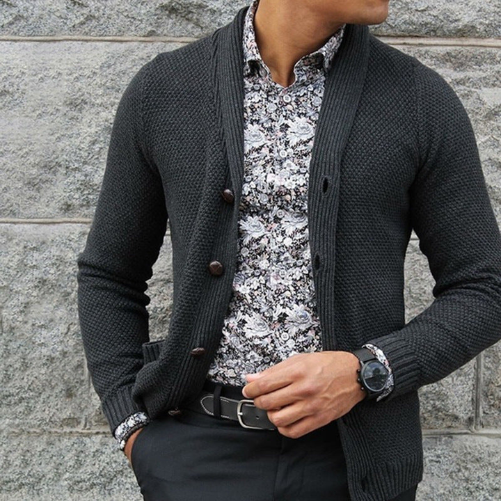 Men's Knit Vest with Button Closure - Slim Fit - Grey