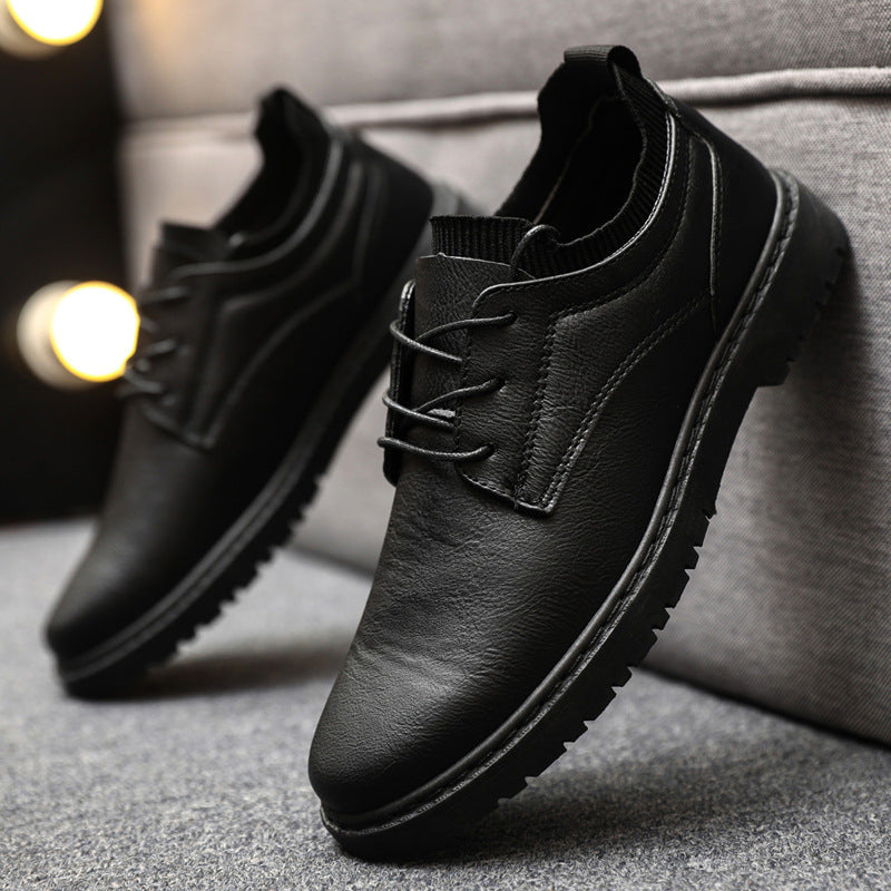 Men's Lace-Up Casual Leather Shoes - Antislip Sole - Black