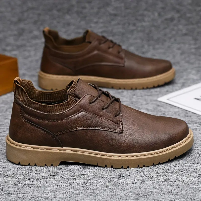 Men's Lace-Up Casual Leather Shoes - Antislip Sole