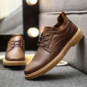 Men's Lace-Up Casual Leather Shoes - Antislip Sole