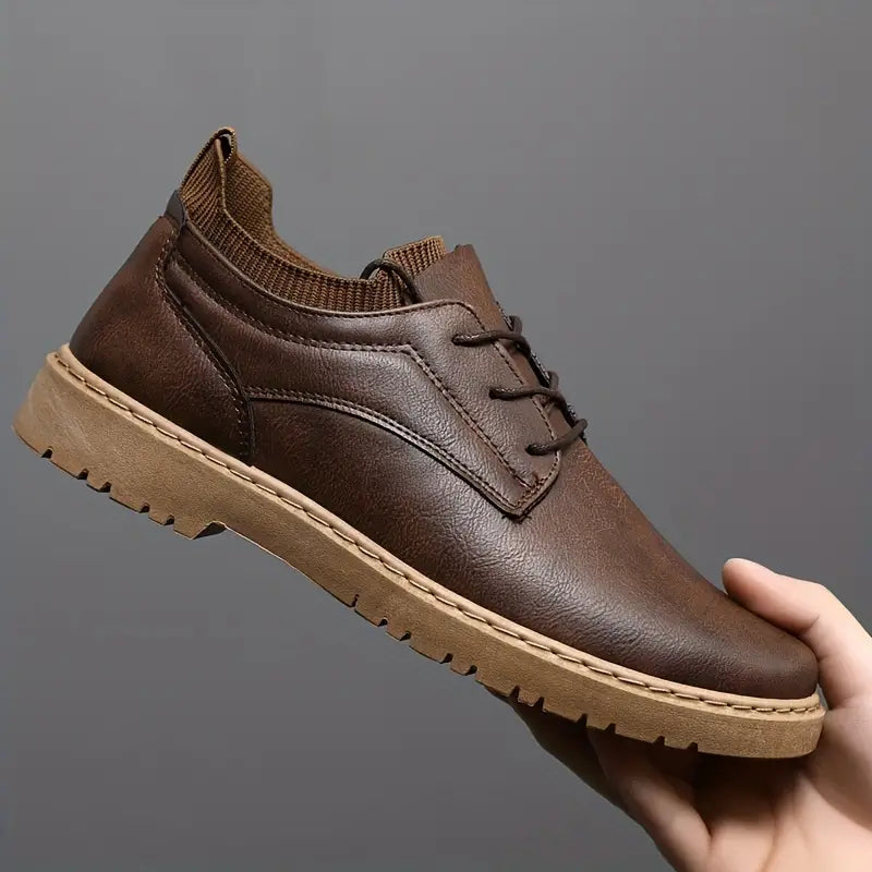 Men's Lace-Up Casual Leather Shoes - Antislip Sole