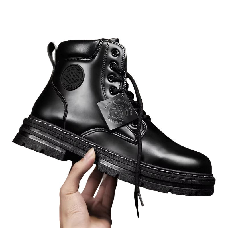 Men's Lace-Up Winter Boots - Waterproof Lug Sole - Black
