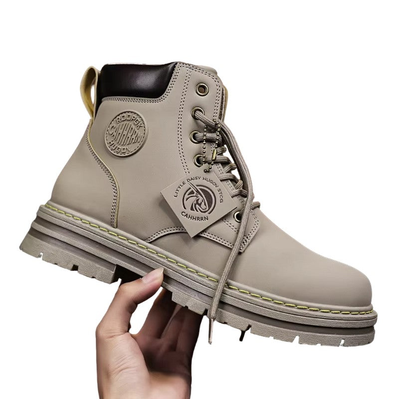 Men's Lace-Up Winter Boots - Waterproof Lug Sole - Grey