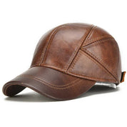 Men's Leather Cap with Ear Flaps - Adjustable Strap - Brown