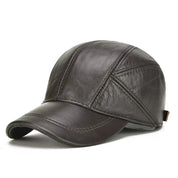 Men's Leather Cap with Ear Flaps - Adjustable Strap - Grey
