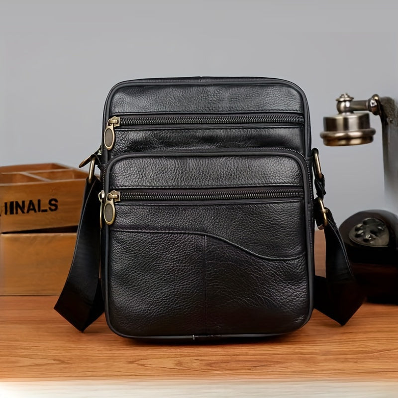 Men's Leather Crossbody Bag - Professional Shoulder Bag - Black