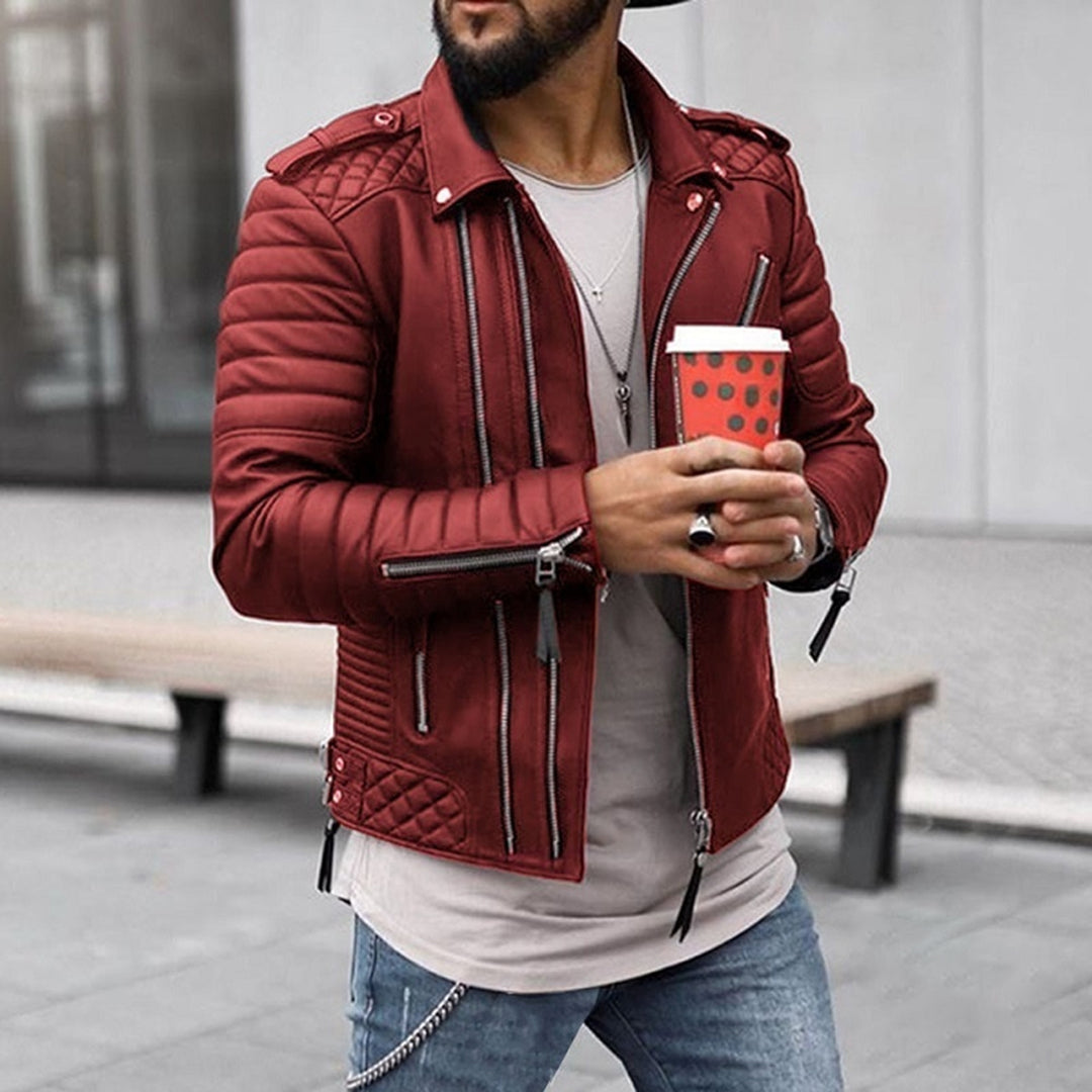 Men's Leather Jacket - Classic Timeless Style - Red
