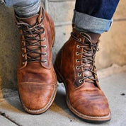 Men's Leather Lace-Up Boots - Classic Heritage Style - Brown