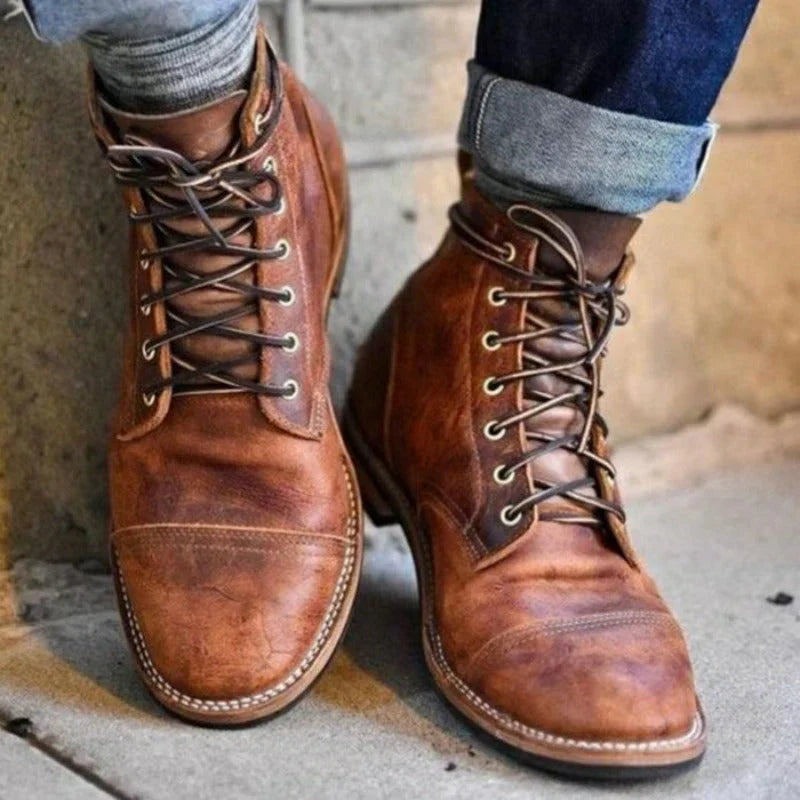 Men's Leather Lace-Up Boots - Classic Heritage Style - Brown