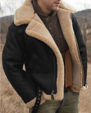 Men's Leather Pilot Jacket - Classic Sherpa Lined - Black