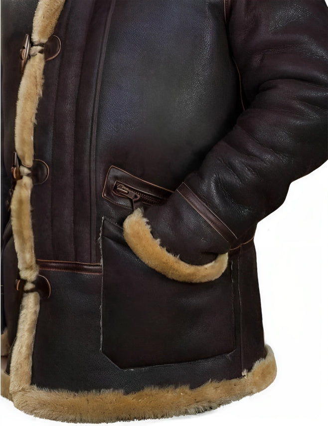 Men's Leather Winter Jacket - Classic Brown