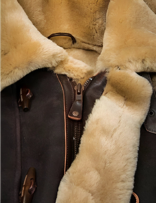 Men's Leather Winter Jacket - Classic Brown