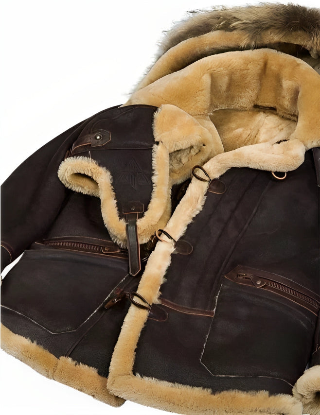 Men's Leather Winter Jacket - Classic Brown