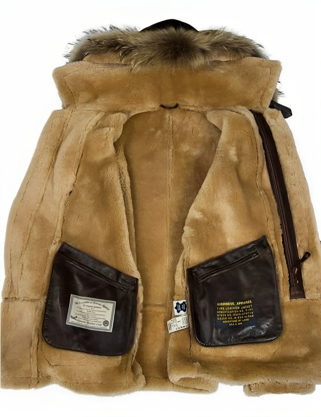 Men's Leather Winter Jacket - Classic Brown