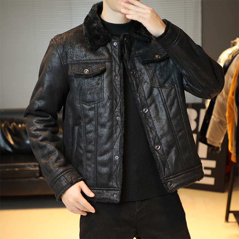 Men's Leather Winter Jacket - Classic Slim Fit - Black 2