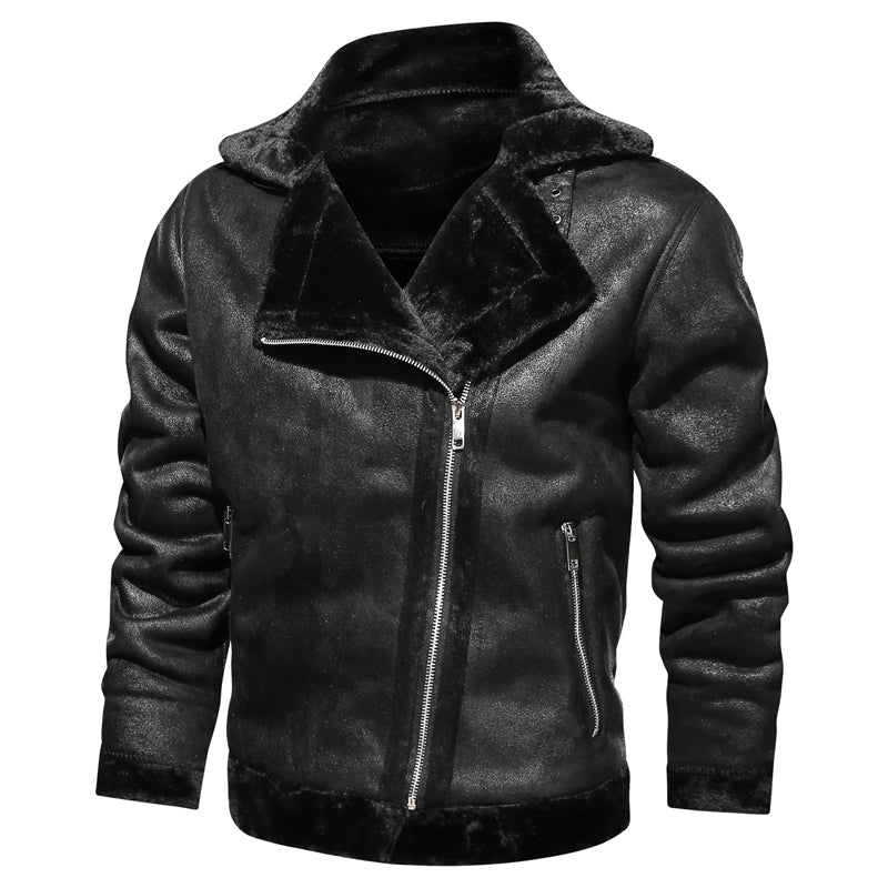 Men's Leather Winter Jacket - Classic Slim Fit - Black 3