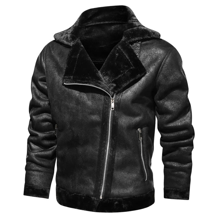 Men's Leather Winter Jacket - Classic Slim Fit - Black 3