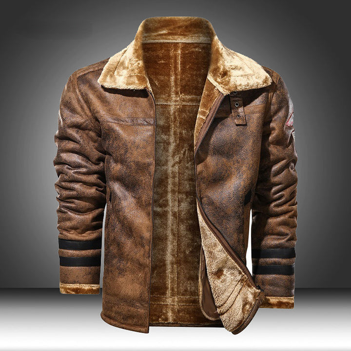 Men's Leather Winter Jacket - Classic Slim Fit - Brown