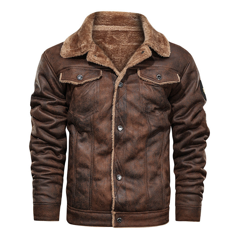Men's Leather Winter Jacket - Classic Slim Fit - Coffee