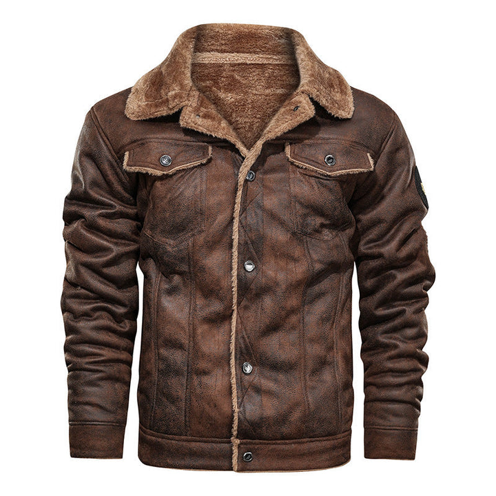 Men's Leather Winter Jacket - Classic Slim Fit - Coffee