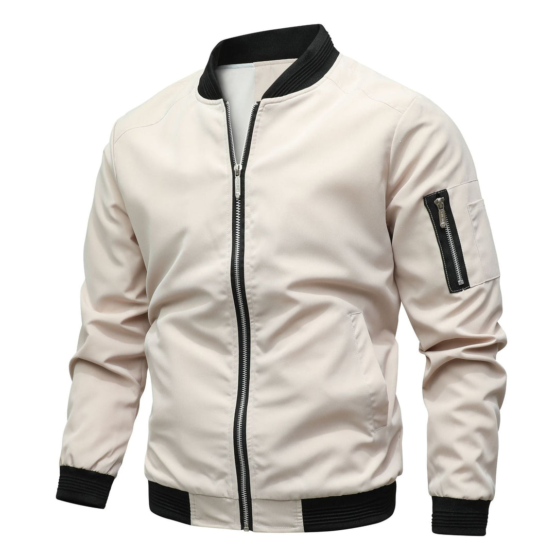 Men's Lightweight Bomber Jacket - Windproof Casual Jacket with Pockets - Beige
