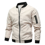 Men's Lightweight Bomber Jacket - Windproof Casual Jacket with Pockets - Beige