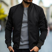 Men's Lightweight Bomber Jacket - Windproof Casual Jacket with Pockets - Black
