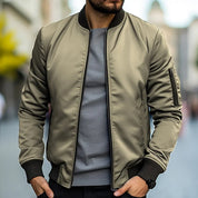 Men's Lightweight Bomber Jacket - Windproof Casual Jacket with Pockets - Khaki
