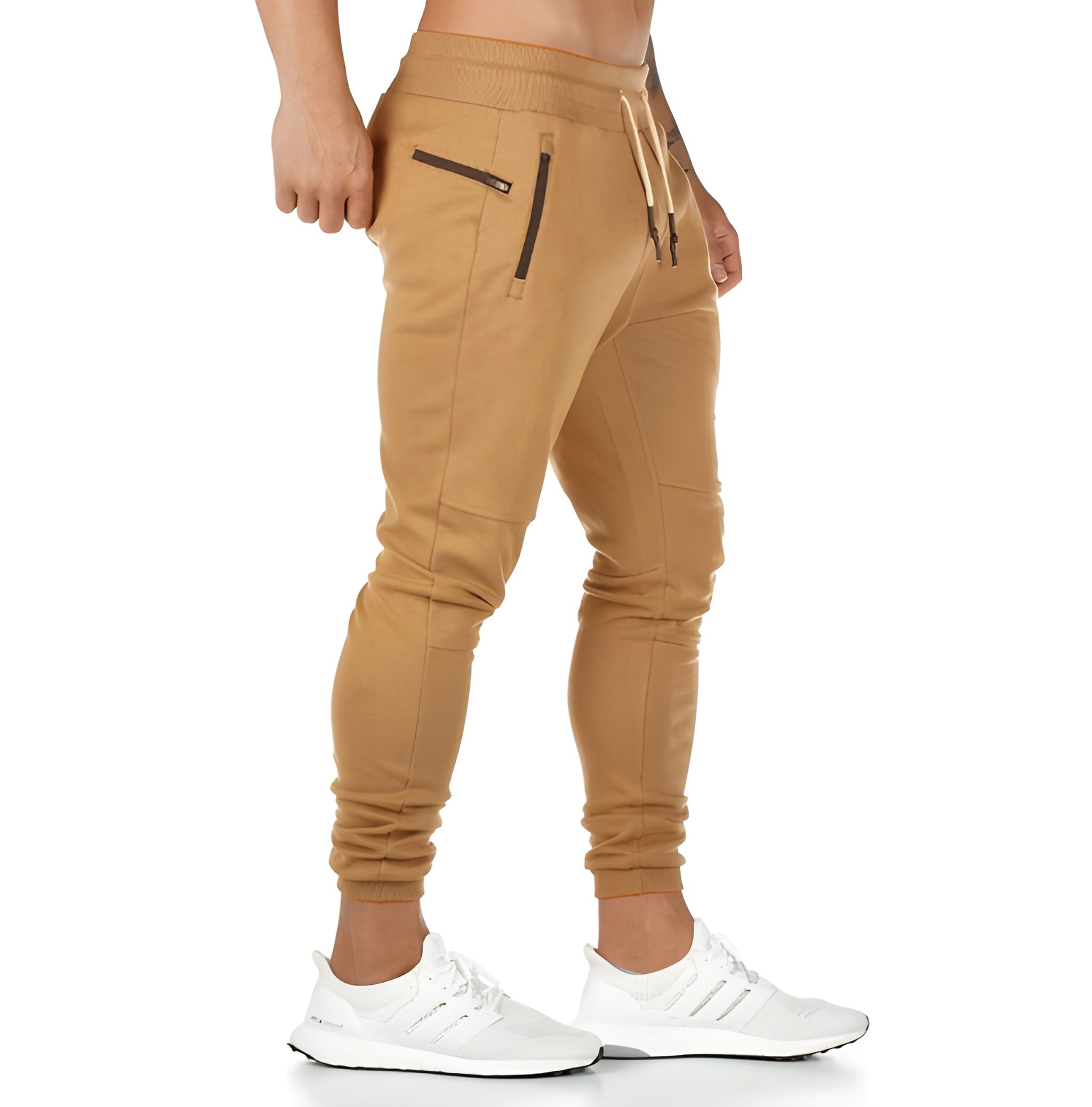 Men's Lightweight Joggers with Zip Pockets - Breathable Athletic Fit - Beige