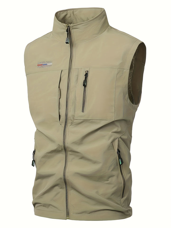 Men's Lightweight Sleeveless Vest - Quick-Dry Work Gilet - Khaki