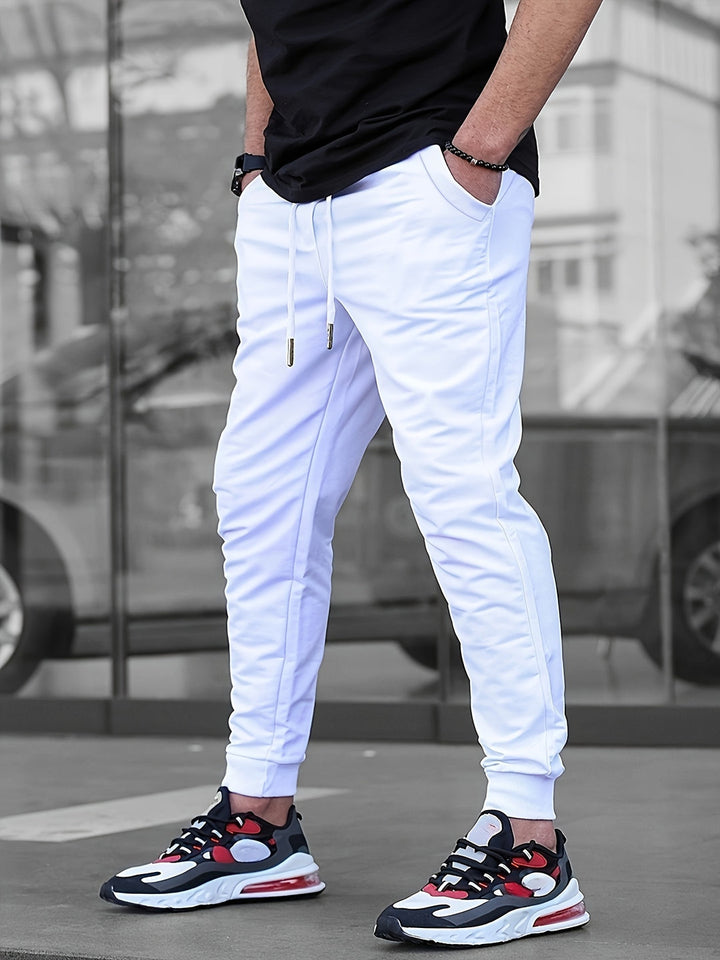 Men's Lightweight Slim-Fit Sports Pants - Breathable Athletic Wear - White