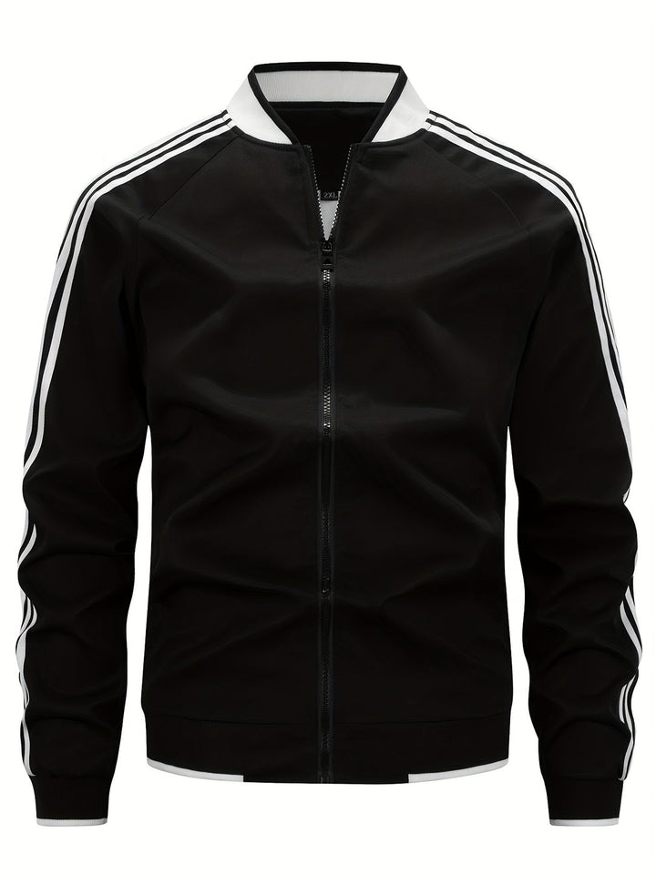 Men's Lightweight Sportvest Baseball Collar - Striped Sleeves - Black