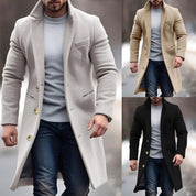 Men's Long Coat with Button Details - Modern Tailored Fit