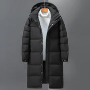 Men's Long Parka Jacket - Warm Winter Coat with Hood - Black