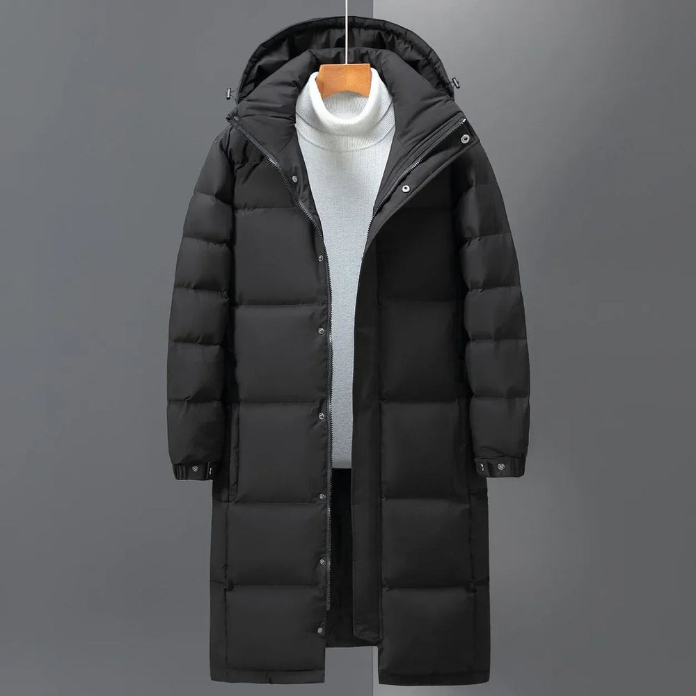Men's Long Parka Jacket - Warm Winter Coat with Hood - Black