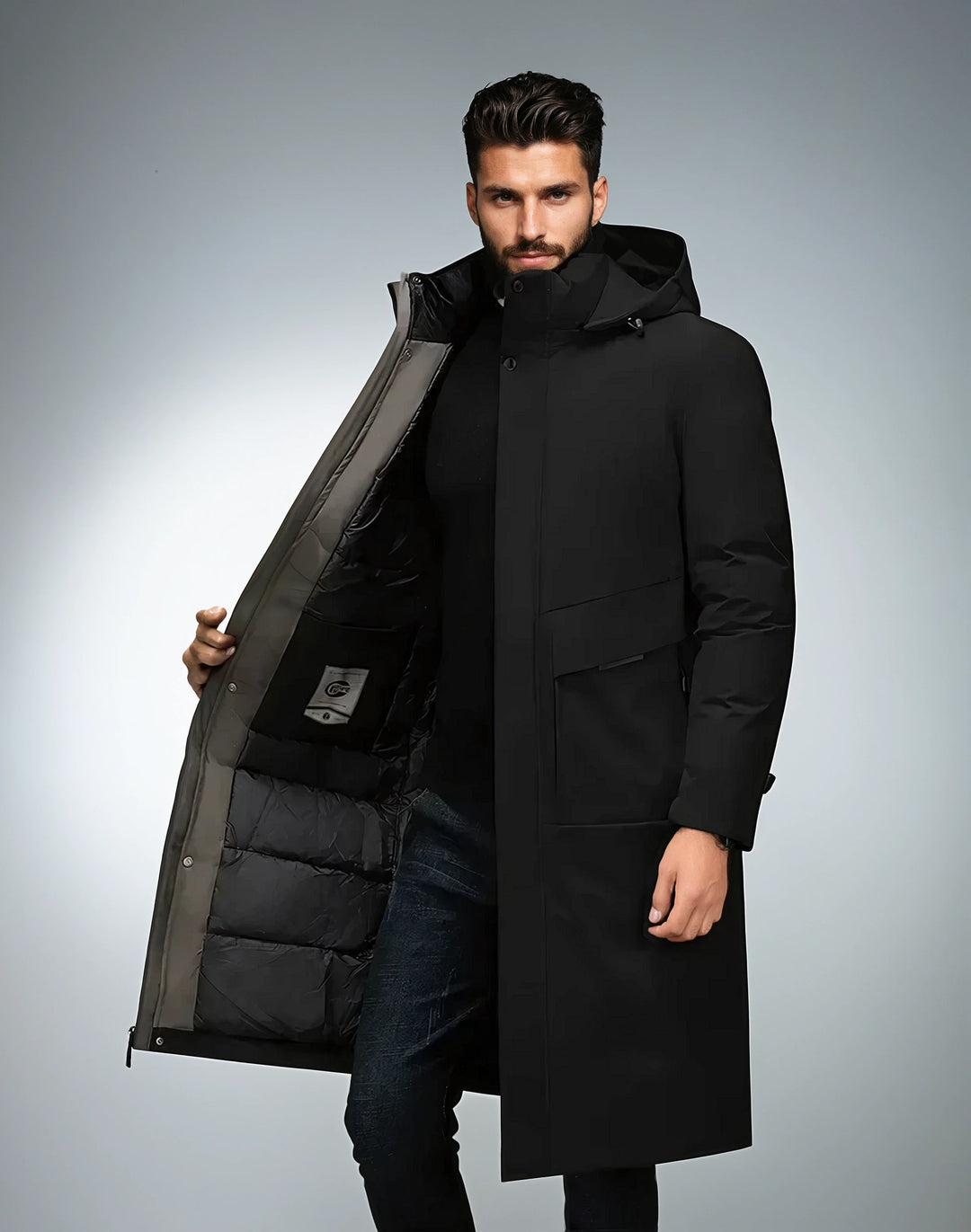 Men's Long Parka Winter Jacket - Warm & Stylish - Black