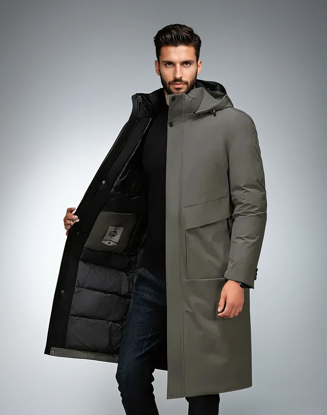 Men's Long Parka Winter Jacket - Warm & Stylish - Grey