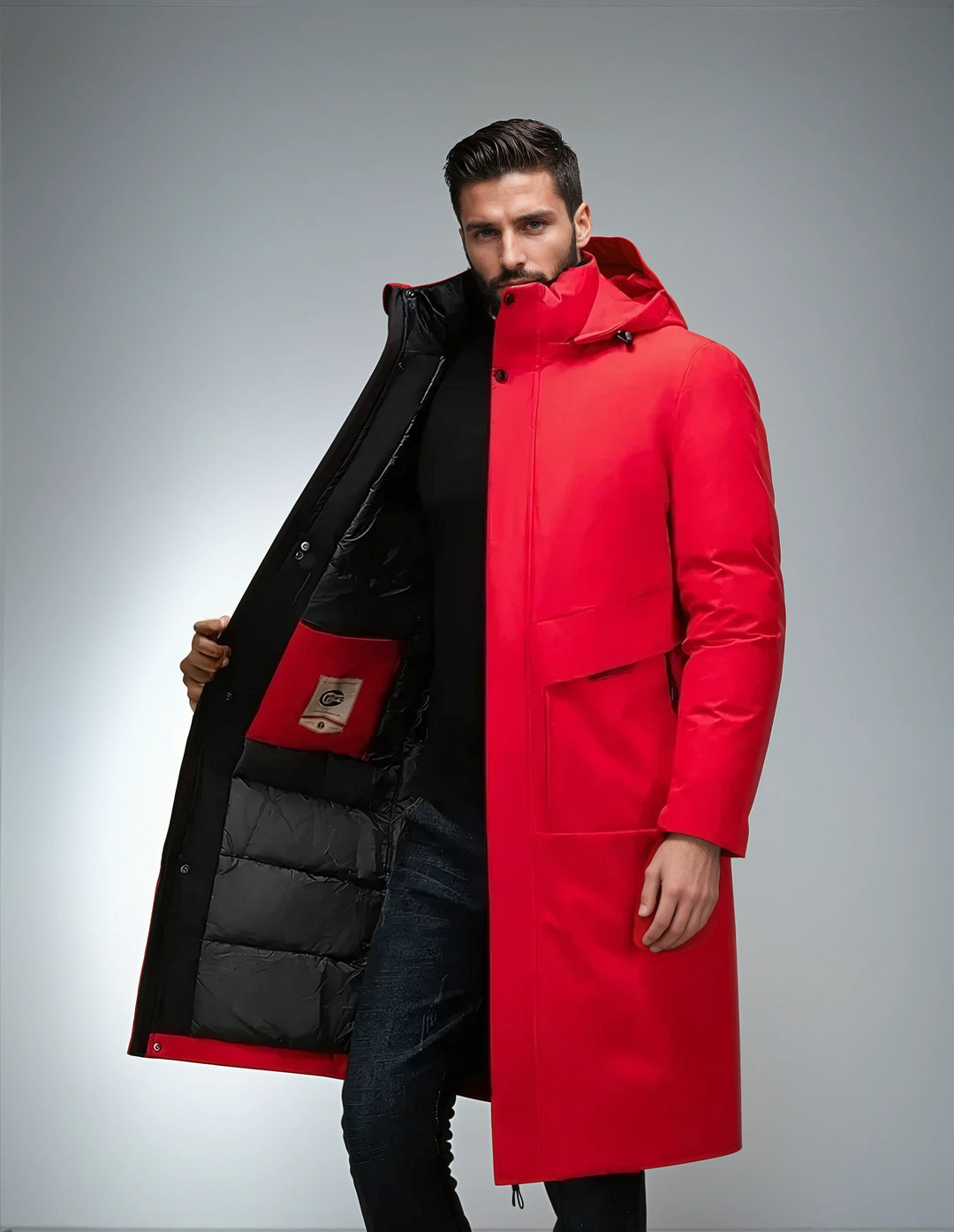 Men's Long Parka Winter Jacket - Warm & Stylish - Red