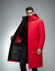 Men's Long Parka Winter Jacket - Warm & Stylish - Red