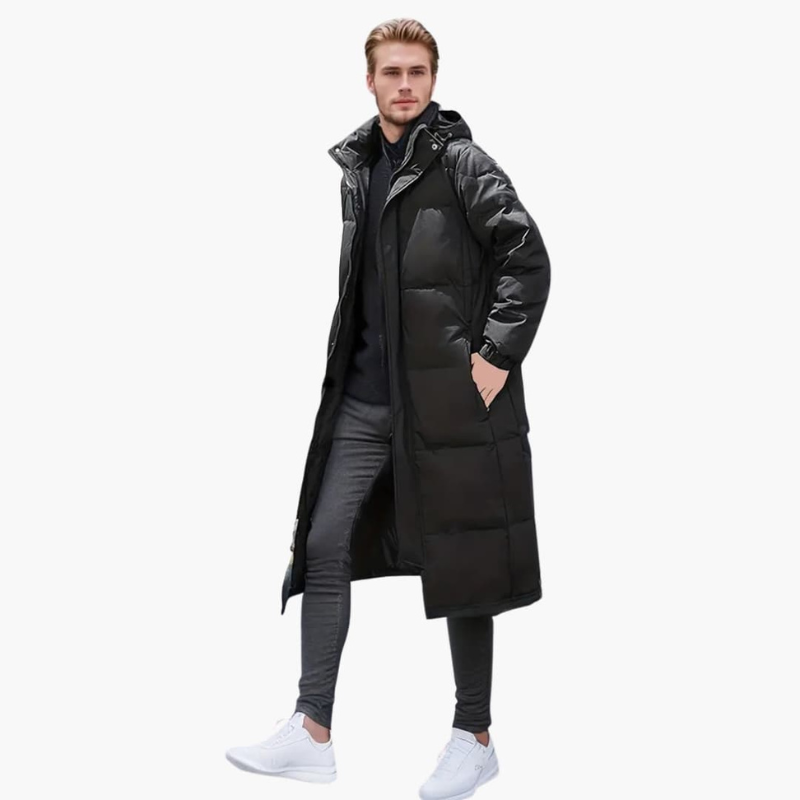 Men's Long Quilted Winter Jacket - Full Zip Parka