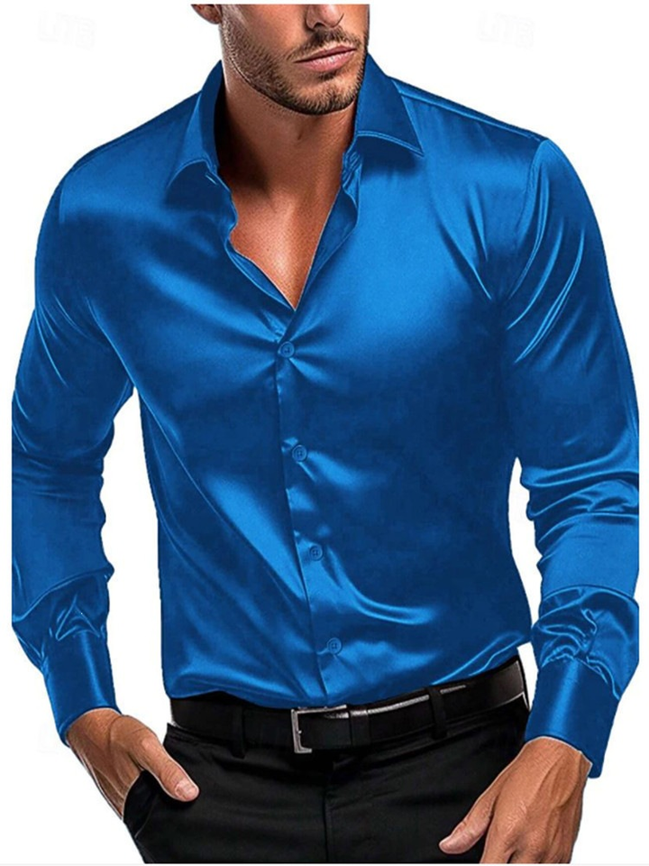 Men's Long Sleeve Button-Down Shirt - Formal & Casual - Blue