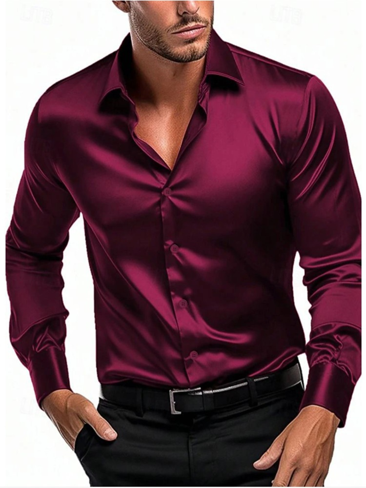 Men's Long Sleeve Button-Down Shirt - Formal & Casual - Red