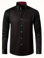 Men's Long Sleeve Button-Up Shirt - Classic Business - Black