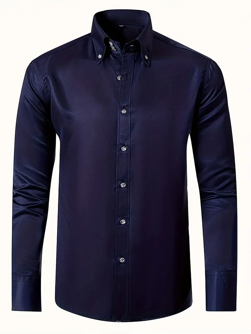 Men's Long Sleeve Button-Up Shirt - Classic Business - Blue