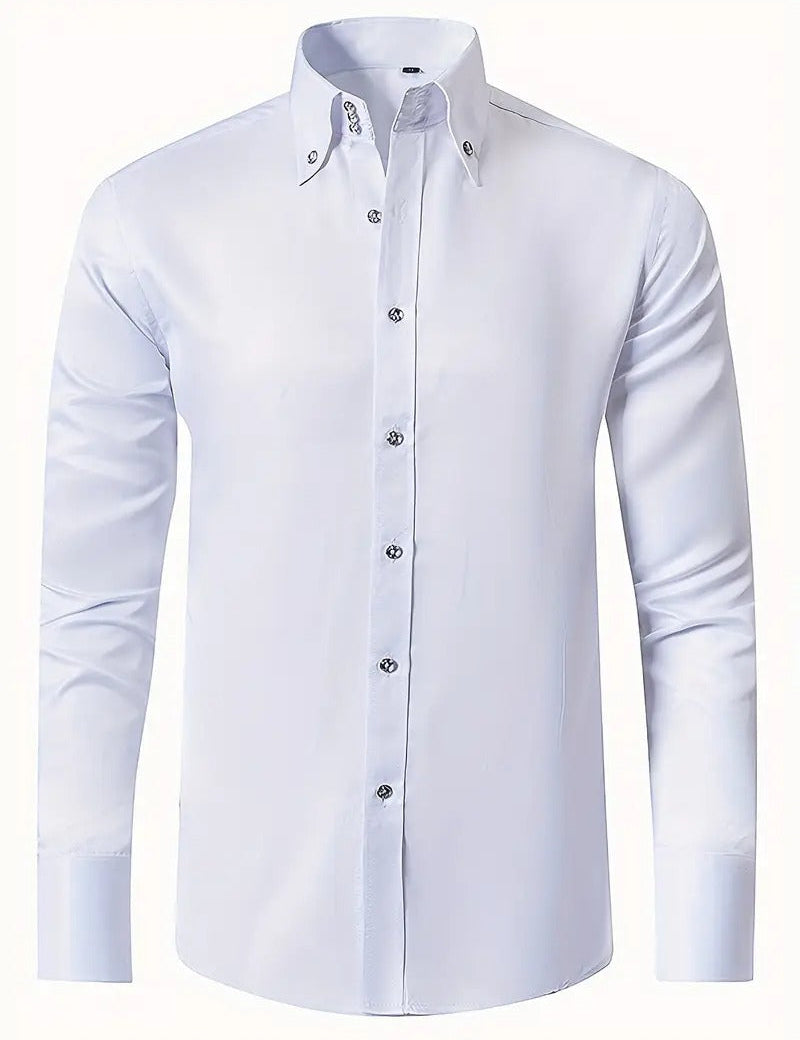 Men's Long Sleeve Button-Up Shirt - Classic Business - White