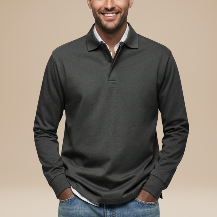 Men's Long Sleeve Polo Shirt - Classic Comfort Fit - Black