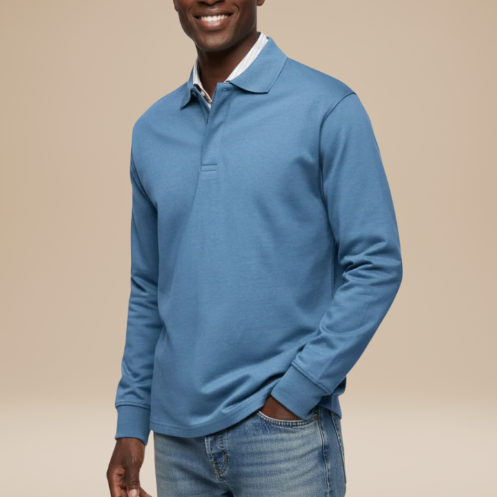 Men's Long Sleeve Polo Shirt - Classic Comfort Fit - Blue