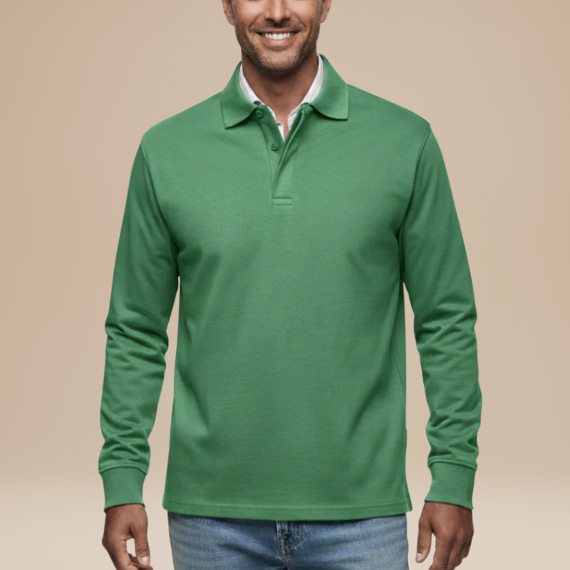 Men's Long Sleeve Polo Shirt - Classic Comfort Fit - Green