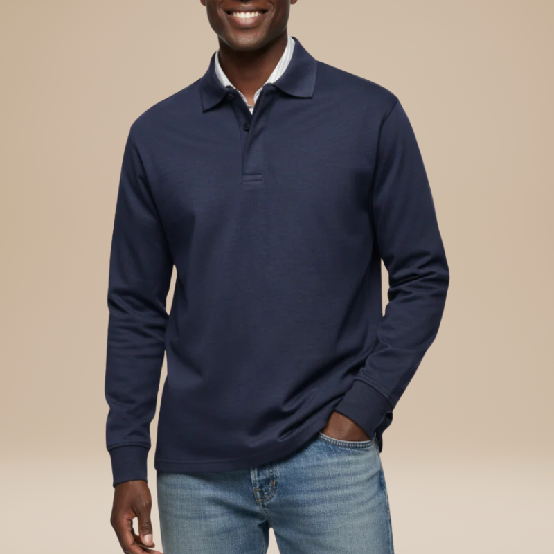 Men's Long Sleeve Polo Shirt - Classic Comfort Fit - Navy