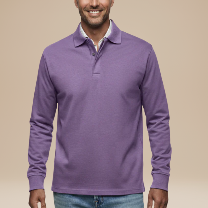 Men's Long Sleeve Polo Shirt - Classic Comfort Fit - Purple